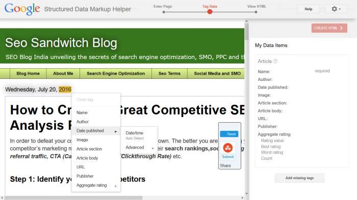 Tagging en données structurées Markup Helper Google