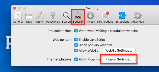 Préférences de la barre de menu Safari