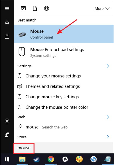 application du panneau de contrôle de la souris