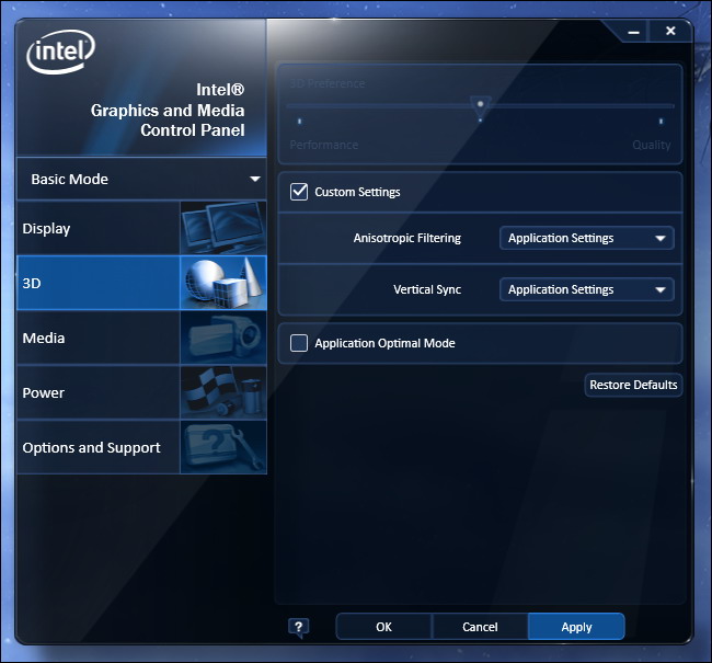 graphiques intel modifier les paramètres 3d