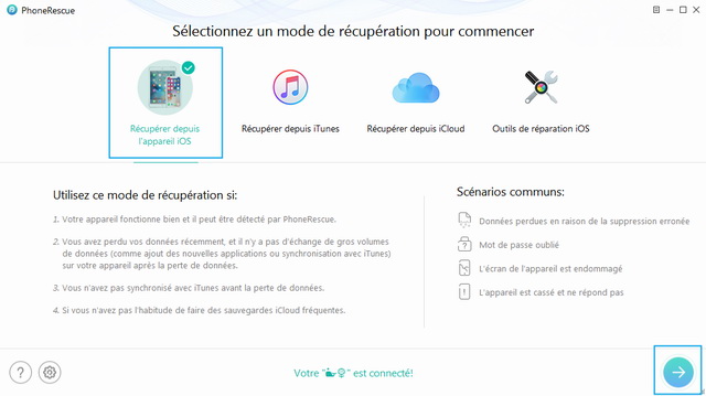 Récupérer les contacts supprimés sur iPhone - Etape 1