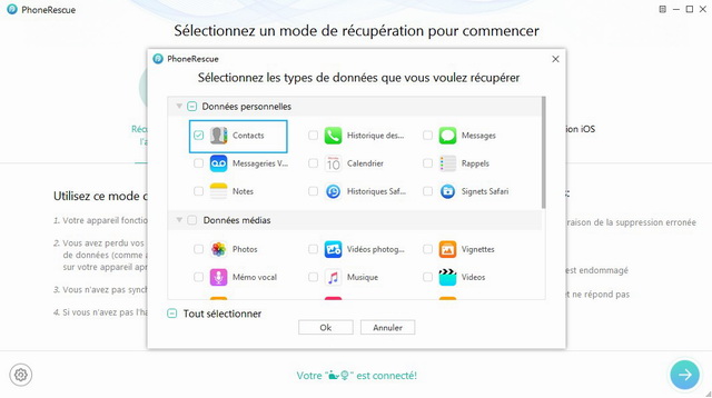 Récupérer les contacts supprimés sur iPhone - Etape 2