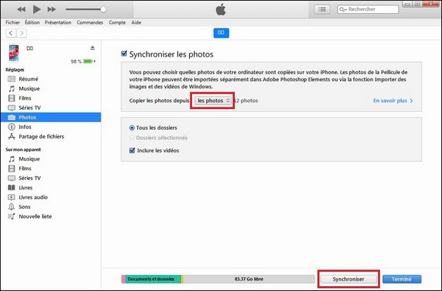 Transférer les photos Mac vers iPhone avec iTunes