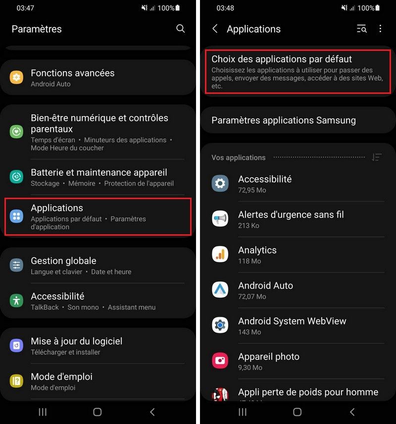 Paramètres applications