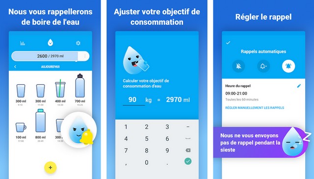Rappel pour boire de l'eau - Alerte et suivi d'eau