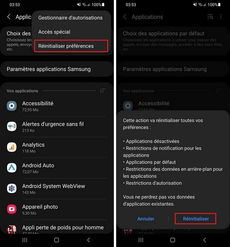 Réinitialiser toutes les applications par défaut