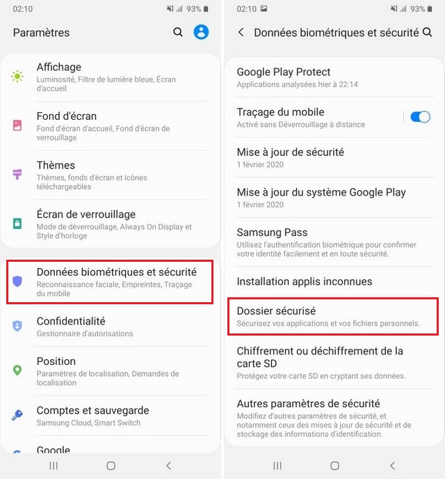 Activer ou désactiver le dossier sécurisé sur Galaxy S10