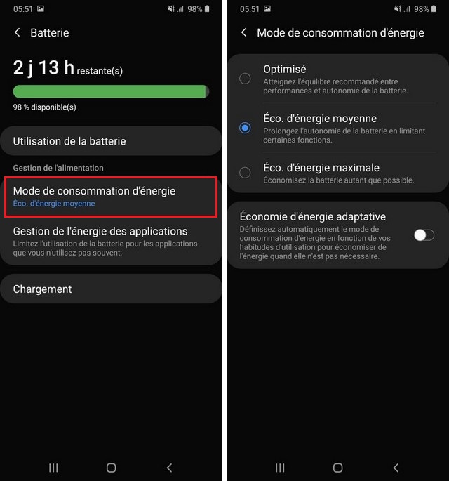 Le mode d'économie d'énergie sur Galaxy S10