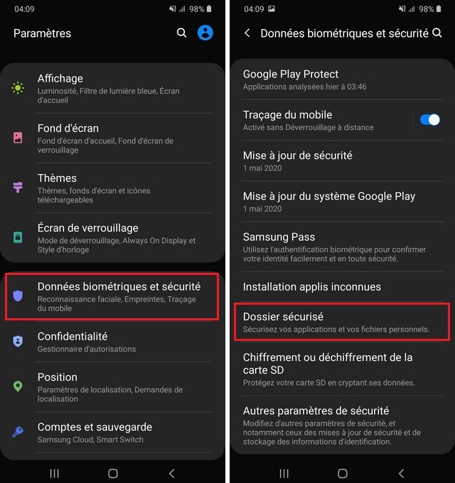 Comment activer le dossier sécurisé sur Galaxy A71