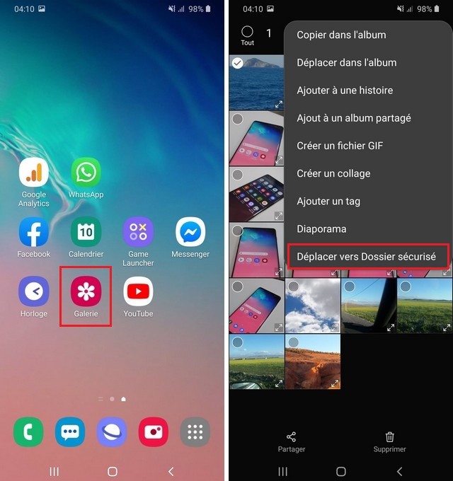 Masquer des photos et vidéos sur Galaxy A71