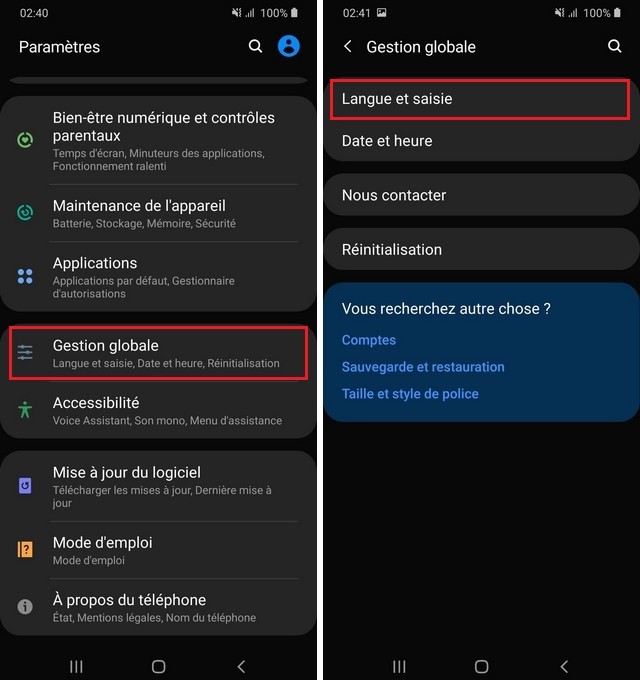 Langue et saisie Samsung Galaxy A12