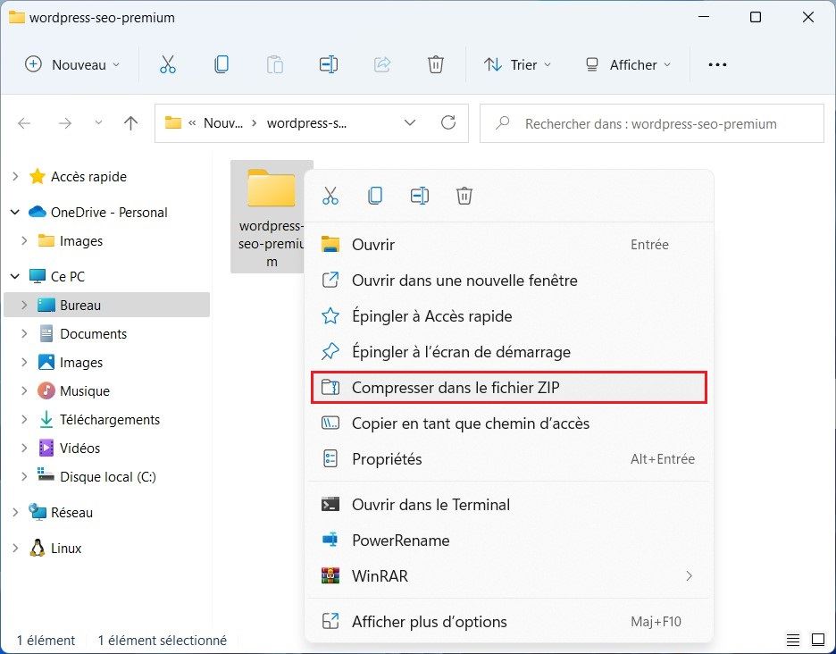 Compresser des fichiers zip sous Windows 11