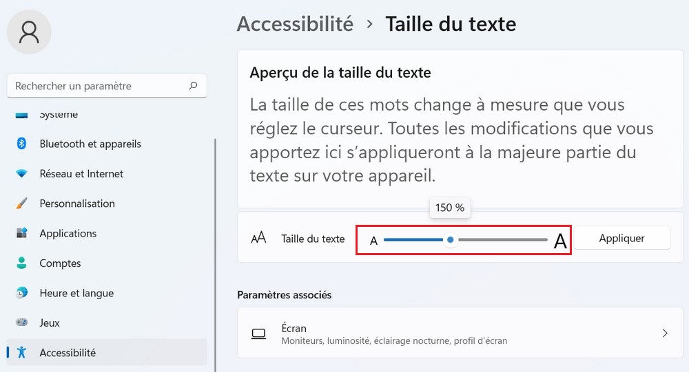 Agrandir la police sur Windows 11