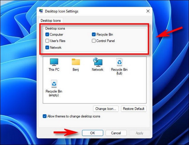 Paramètres des icônes du bureau Windows 11
