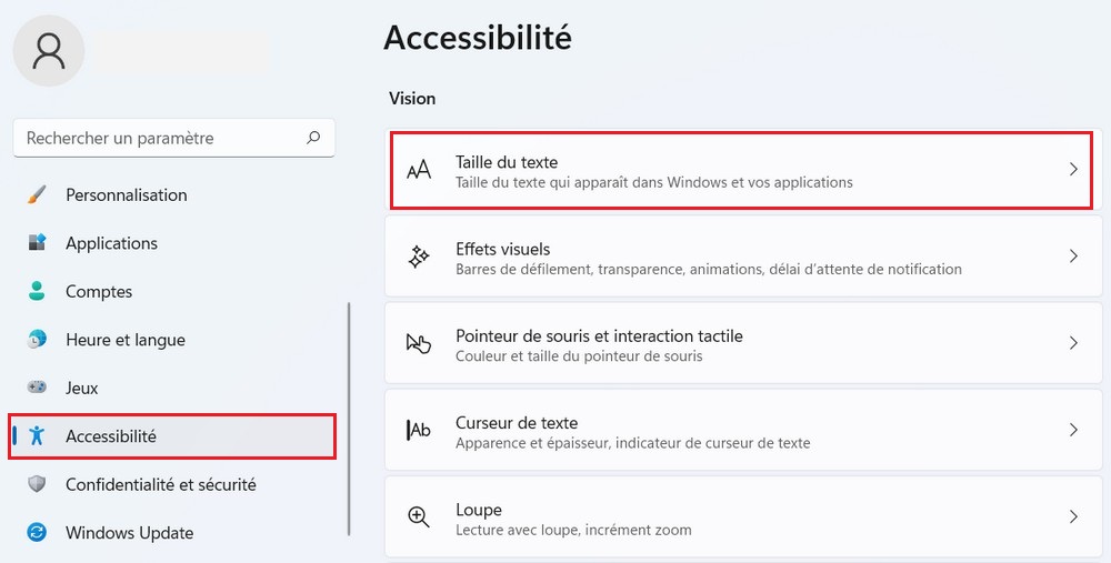 Sélectionner Taille du texte