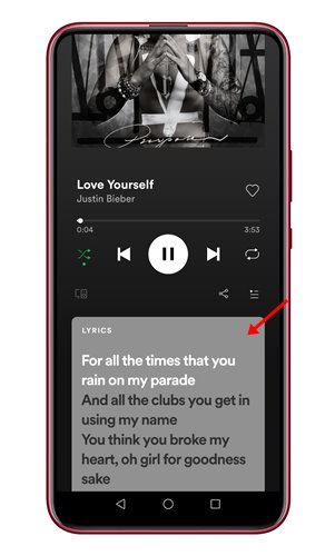 Afficher les paroles des chansons sur Spotify