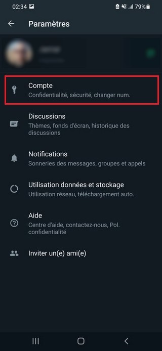 Appuyez sur l'option Comptes