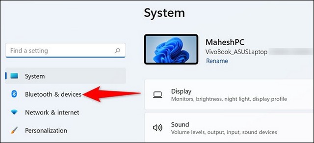 Cliquez sur Bluetooth et appareils