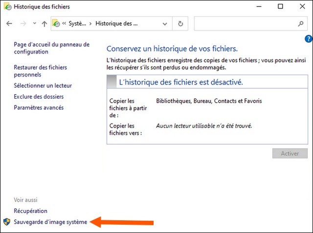 Cliquez sur Sauvegarde d'image système