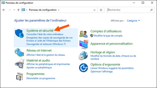 Cliquez sur Système et sécurité