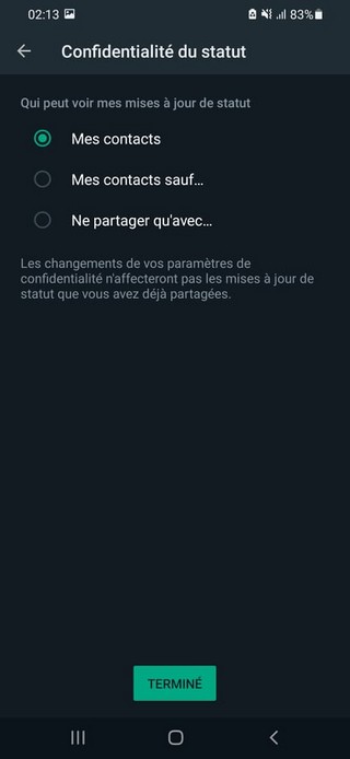 Masquer votre statut WhatsApp