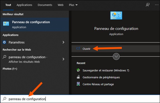 Ouvrez le Panneau de configuration