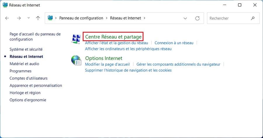 Réseau et Internet Windows 11