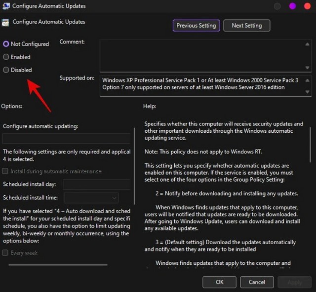 Sélectionnez Désactivé