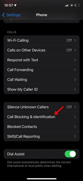 Appuyez sur Blocage et identification des appels