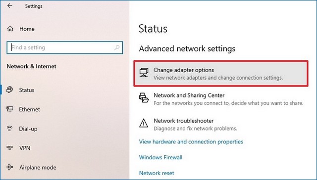 Modifier les options d'adaptateur