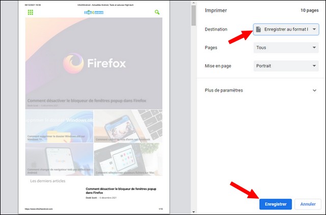 Sélectionner Enregistrer au format PDF