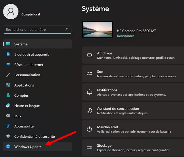Sélectionnez Windows Update