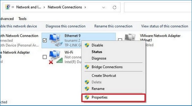 Sélectionnez l'option Propriétés