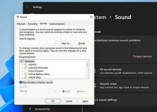 Désactiver le son de démarrage de Windows 11