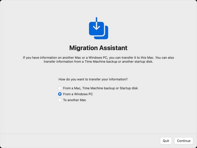 Sélectionnez l'option À partir d'un PC Windows