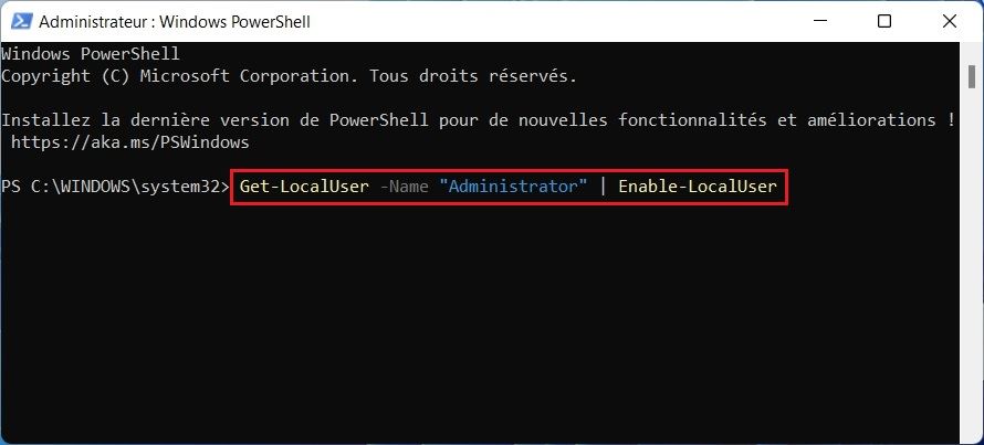 Activer le compte administrateur à partir de PowerShell