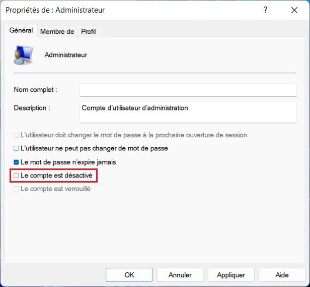 Activer le compte administrateur intégré