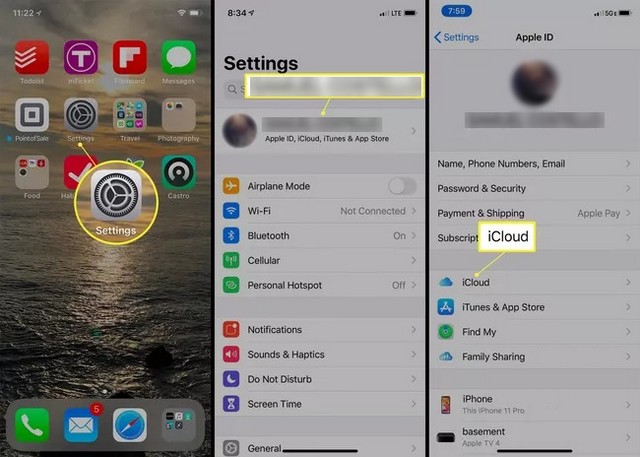 Appuyer sur iCloud