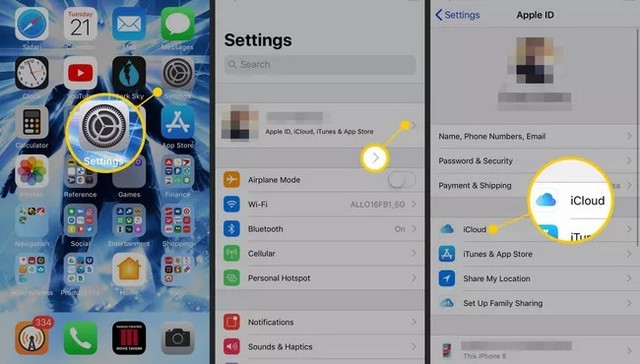 Appuyer sur iCloud