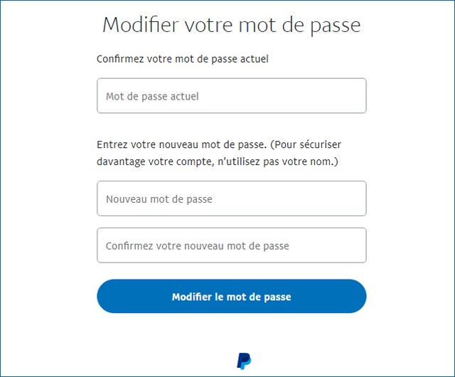 Changer mon mot de passe Paypal