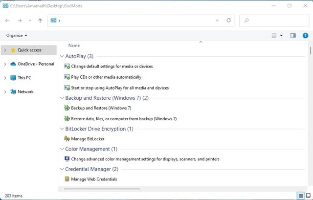 Activer le God Mode sur Windows 11