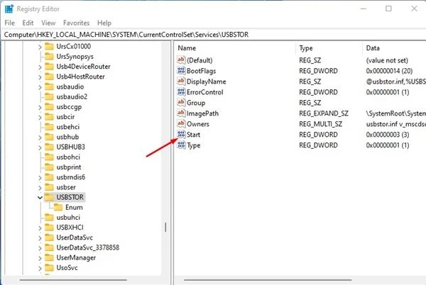 Cliquer sur la touche Démarrer DWORD