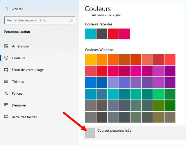 Cliquer sur Couleur personnalisée