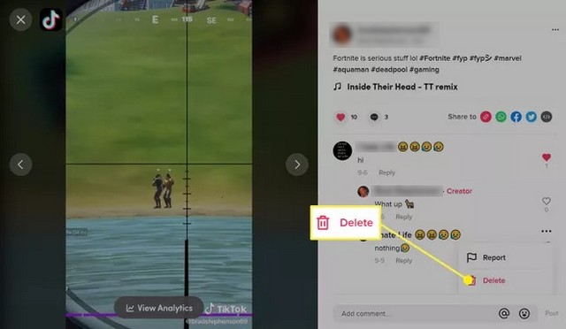 Supprimer un commentaire sur TikTok via le Web