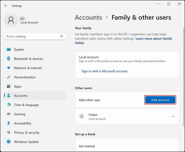 Ajouter un compte sous Autres utilisateurs