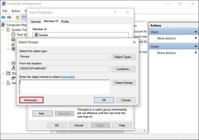 Cliquer sur le bouton Avancé