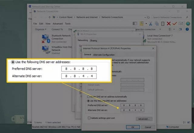 Entrer l'adresse IP du serveur DNS préféré