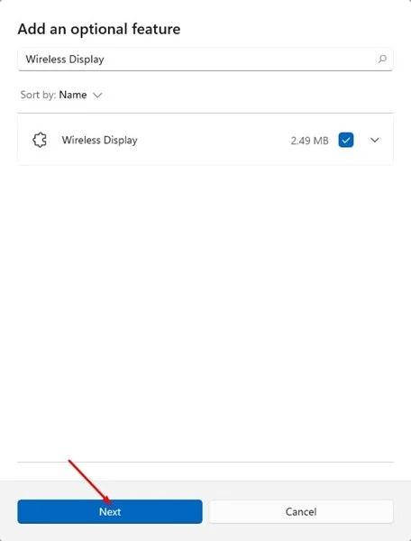 Sélectionner l'application Affichage sans fil