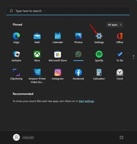 Sélectionner l'application Paramètres