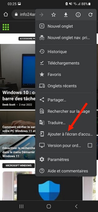 Ajouter à l'écran d'accueil
